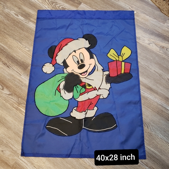 Vintage Disney Mickey Santa Mouse Yard Flag Holiday Christmas 40x28 In Applique - Picture 4 of 5